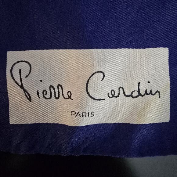 Vintage 70s Pierre Cardin Silk Scarf Navy Red Polka Dot Floral Print Retro Chic - Picture 9 of 11